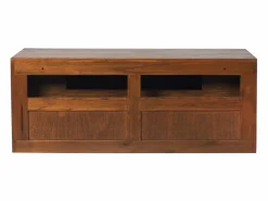 Clearance Vente-unique Mueble de baño suspendido de teca oscura - 2 cajones - 115 cm - BIMBING Color natural oscuro