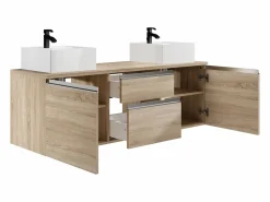 Clearance Vente-unique Mueble de baño suspendido con doble lavabo - Natural claro - 150cm - JIMENA Color natural claro