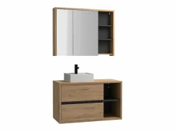 Sale Mueble de baño suspendido + lavabo cuadrado con armario de baño - cuarto de baño - 100 cm - PURNAL Conjunto De Baño