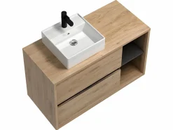 Sale Mueble de baño suspendido + lavabo cuadrado con armario de baño - cuarto de baño - 100 cm - PURNAL Conjunto De Baño