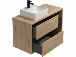 Sale Mueble de baño suspendido + lavabo cuadrado con armario de baño - cuarto de baño - 100 cm - PURNAL Conjunto De Baño
