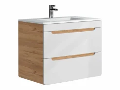Vente-unique Mueble de baño suspendido con vasque, color natural y blanco, 80 cm, ARUBA