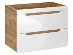 Vente-unique Mueble de baño suspendido con vasque, color natural y blanco, 80 cm, ARUBA