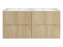 Hot Vente-unique Mueble de baño suspendido estriado con levabo encastrado - Natural claro - 120 cm - ORISO Color natural claro