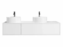 Outlet Vente-unique Mueble de baño suspendido doble lavabo redondo, color , L150 x H32 cm, ISAURE Blanco