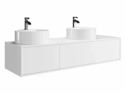 Outlet Vente-unique Mueble de baño suspendido doble lavabo redondo, color , L150 x H32 cm, ISAURE Blanco