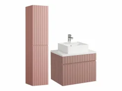 Discount Mueble de baño suspendido estriado rosa con lavabo sobre encimera y columna, 60 cm, SATARA Conjunto De Baño