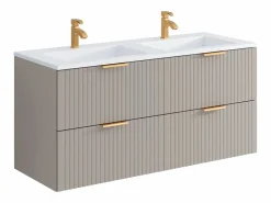 Discount Vente-unique Mueble de baño suspendido con lavabo encastrado, 120 cm, color , ZEVARA Beige