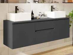 Vente-unique Mueble de baño suspendido con lavabo doble, , 150 cm de ancho, JIMENA