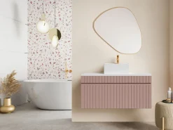 New Vente-unique Mueble de baño suspendido rosa con lavabo sobre encimera, 100 cm, SATARA Rosa palo