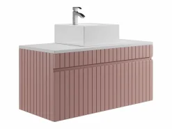 New Vente-unique Mueble de baño suspendido rosa con lavabo sobre encimera, 100 cm, SATARA Rosa palo