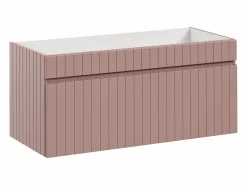 Discount Vente-unique Mueble de baño suspendido estriado rosa con lavabo sobre encimera cuadrado y columna, 100 cm, SATARA Rosa palo