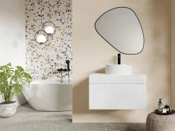Clearance Vente-unique Mueble de baño suspendido con lavabo redondo sobre encimera, 80 cm, SATARA Blanco