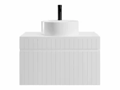 Clearance Vente-unique Mueble de baño suspendido con lavabo redondo sobre encimera, 80 cm, SATARA Blanco