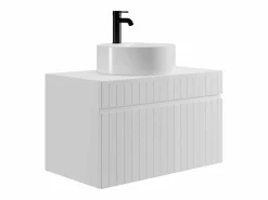 Clearance Vente-unique Mueble de baño suspendido con lavabo redondo sobre encimera, 80 cm, SATARA Blanco