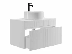 Clearance Vente-unique Mueble de baño suspendido con lavabo redondo sobre encimera, 80 cm, SATARA Blanco