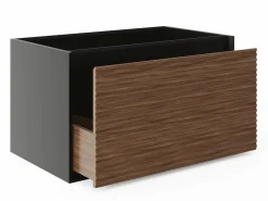 Vente-unique Mueble de baño suspendido rayado - Color natural oscuro y negro - 80 cm - BANIVA