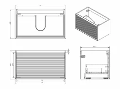Vente-unique Mueble de baño suspendido rayado - Color natural oscuro y negro - 80 cm - BANIVA