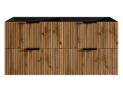 New Mueble de baño suspendido estriado, natural claro y negro, 120 cm, MADELA Mueble De Lavabo