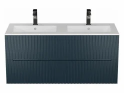 Hot Vente-unique Mueble de baño suspendido con lavabo y grifo - Estriado azul - 120 cm - PAVANI Azul oscuro