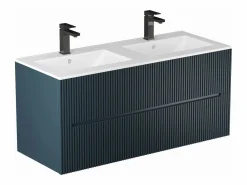 Hot Vente-unique Mueble de baño suspendido con lavabo y grifo - Estriado azul - 120 cm - PAVANI Azul oscuro