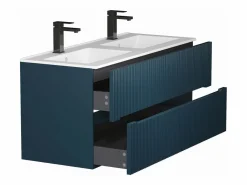 Hot Vente-unique Mueble de baño suspendido con lavabo y grifo - Estriado azul - 120 cm - PAVANI Azul oscuro