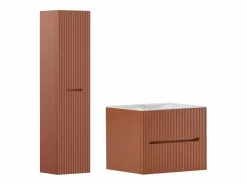 Sale Mueble de baño suspendido, lavabo de encastre y columna, estriado - PAVANI Conjunto De Baño