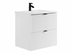 Online Vente-unique Mueble de baño suspendido estriado, lavabo encastrado, columna, , 60 cm, ZEVINI Blanco