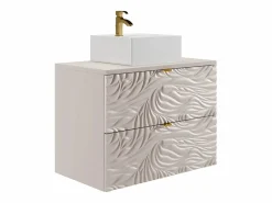 Outlet Vente-unique Mueble de baño suspendido texturizado con lavabo cuadrado - - 80 cm - RINAREL Beige
