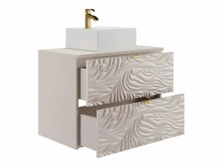 Outlet Vente-unique Mueble de baño suspendido texturizado con lavabo cuadrado - - 80 cm - RINAREL Beige