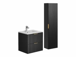 Vente-unique Mueble de baño suspendido con lavabo y columna, acanalado , 60 cm, ZEVARA