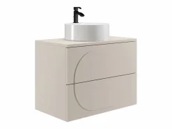 Vente-unique Mueble de baño suspendido con lavabo sobre encimera redondo - - 80 cm - VUTOMA