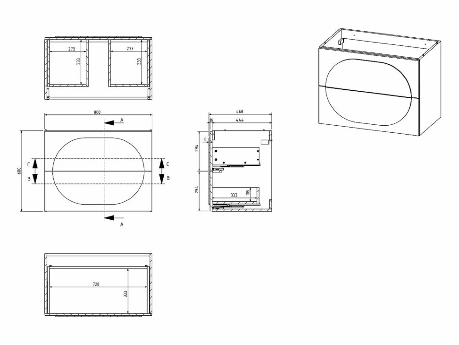 Vente-unique Mueble de baño suspendido con lavabo sobre encimera redondo - - 80 cm - VUTOMA