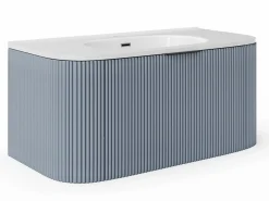 Hot Mueble de baño suspendido mate rayado con lavabo empotrado, 100 cm - LOMERI Mueble De Baño Simple