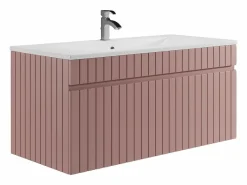 Sale Mueble de baño suspendido en rosa con lavabo encastrado, 100 cm, SATARA Mueble De Baño Simple