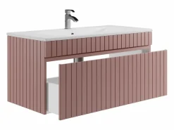 Sale Mueble de baño suspendido en rosa con lavabo encastrado, 100 cm, SATARA Mueble De Baño Simple