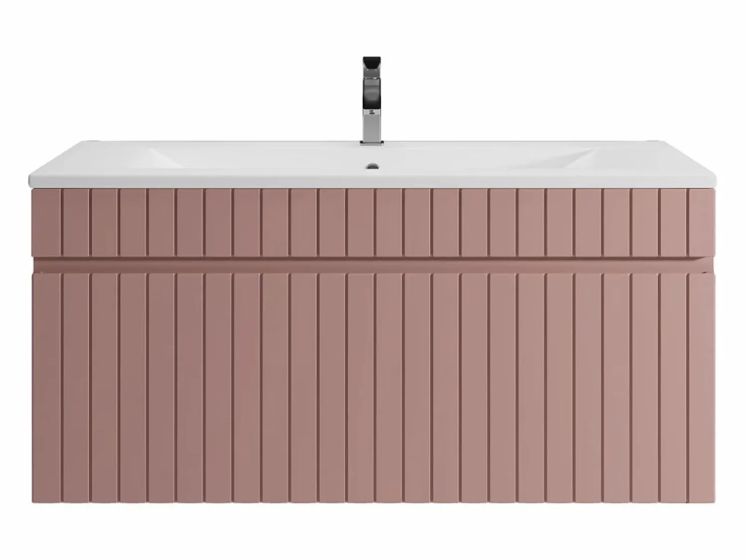 Sale Mueble de baño suspendido en rosa con lavabo encastrado, 100 cm, SATARA Mueble De Baño Simple