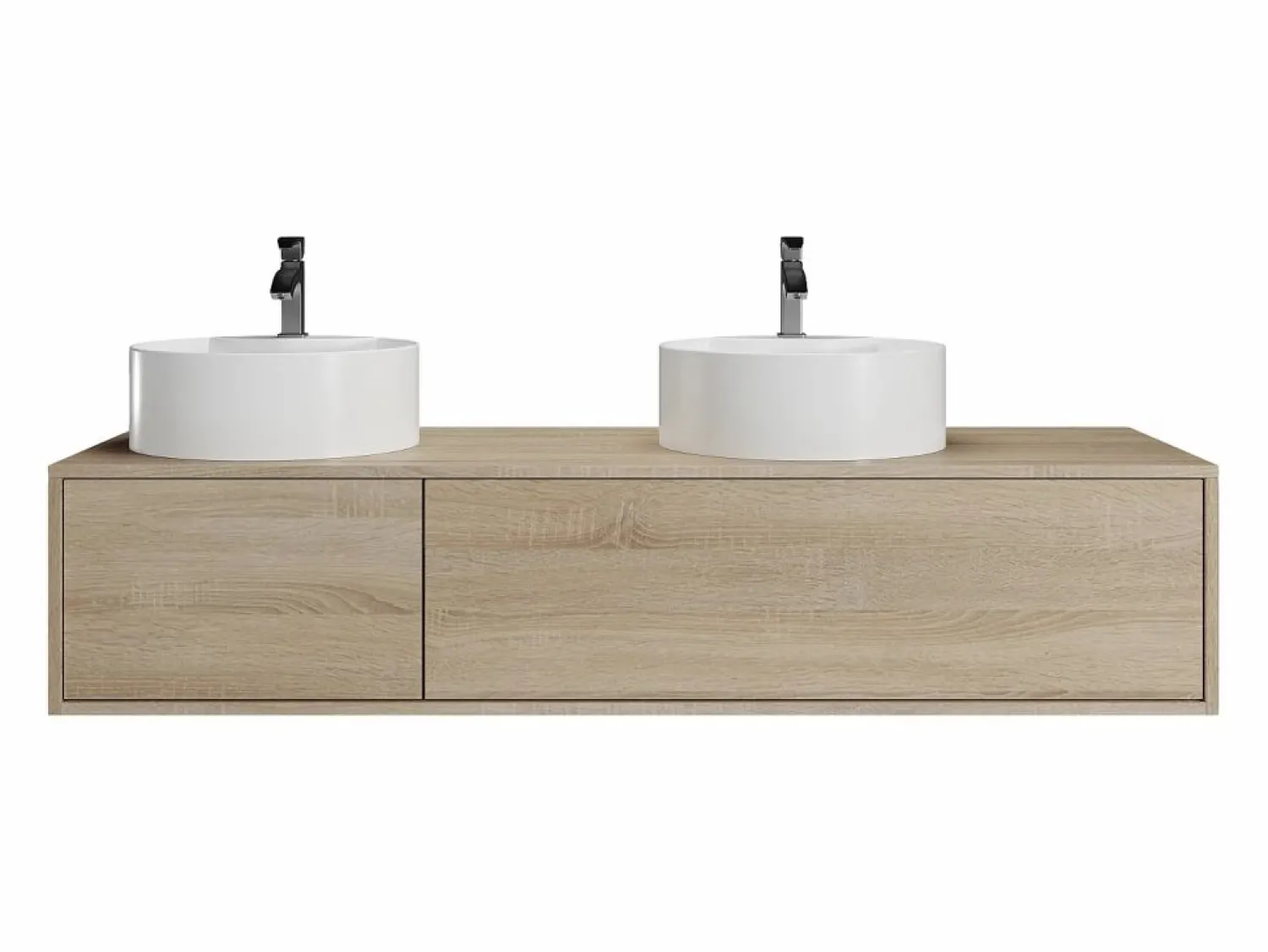 Online Vente-unique Mueble de baño suspendido doble lavabo redondo, natural claro, L150 x H32 cm, ISAURE Color natural claro