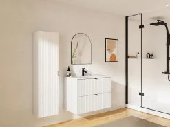 Vente-unique Mueble de baño suspendido estriado, lavabo encastrado, columna, , 80 cm, ZEVINI