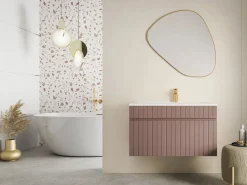 Vente-unique Mueble de baño suspendido rosa con lavabo encastrado, 80 cm, SATARA