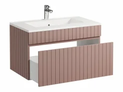 Vente-unique Mueble de baño suspendido rosa con lavabo encastrado, 80 cm, SATARA