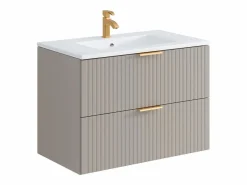 Vente-unique Mueble de baño suspendido con lavabo encastrado de canalé , 80 cm, ZEVARA