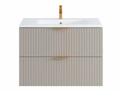 Vente-unique Mueble de baño suspendido con lavabo encastrado de canalé , 80 cm, ZEVARA