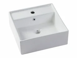 Vente-unique Mueble de baño suspendido con lavabo cuadrado y columna, 100 cm, Color natural, PURNAL