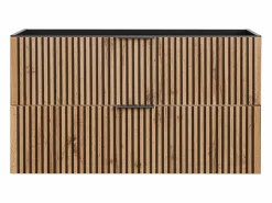 Vente-unique Mueble de baño suspendido, natural claro y negro, 100 cm, MADELA