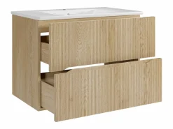 Vente-unique Mueble de baño suspendido estriado con lavabo encastrado - Natural claro - 80 cm - ORISO