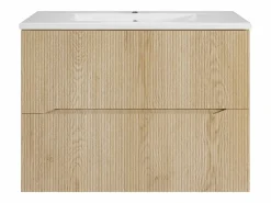Vente-unique Mueble de baño suspendido estriado con lavabo encastrado - Natural claro - 80 cm - ORISO