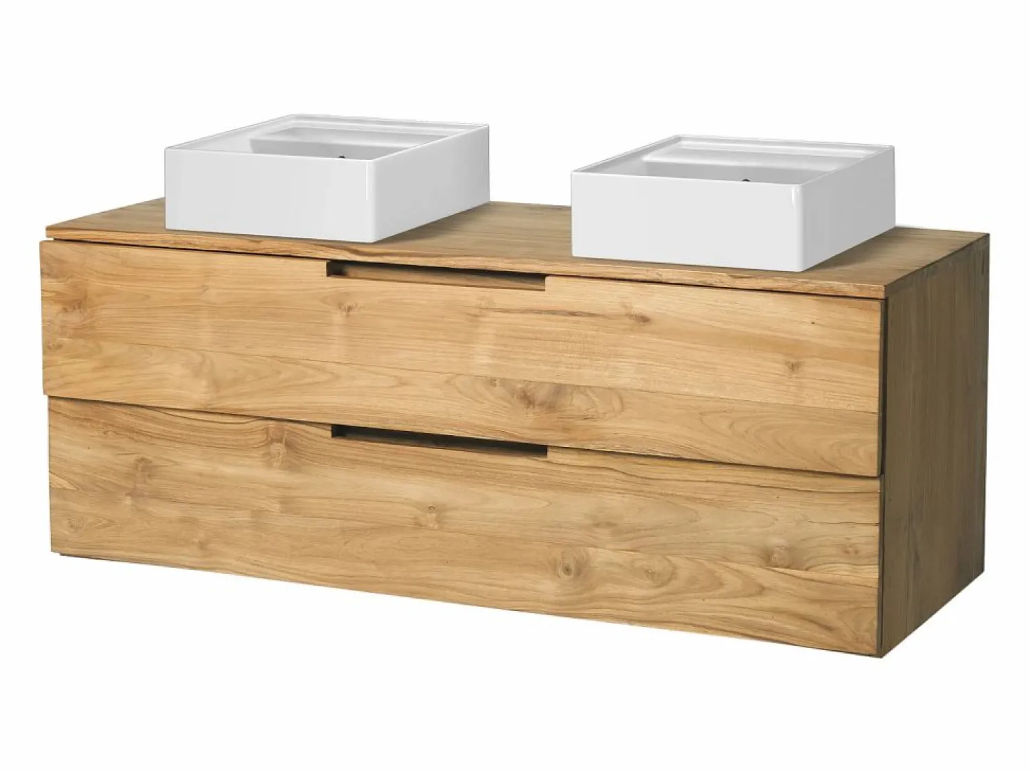 Outlet Vente-unique Mueble de baño suspendido de teca clara con doble lavabo - 115 cm - BIMBING Color natural claro