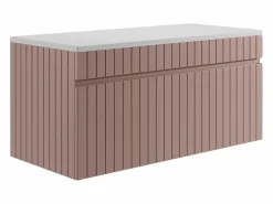 Best Vente-unique Mueble de baño suspendido rayado rosa con tablero, 100 cm, SATARA Rosa palo