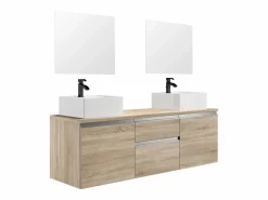 Outlet Mueble de baño suspendido con lavabos y espejos, natural claro, L150 cm, JIMENA Conjunto De Baño